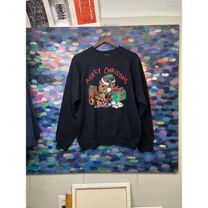 Vintage Merry Christmas Teddy Bear Raglan Sweatshirt Black Holiday Crewneck